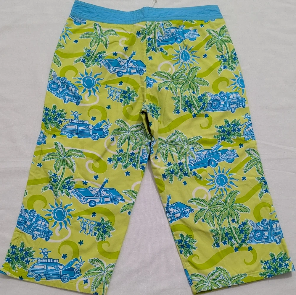 Lilly Pulitzer Cruisin Woody Car Beach Pants with Monkeys Lions & Giraffes